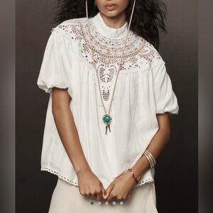 Anthropologie Mock-Neck Puff Sleeve Blouse